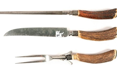 Three Piece Sterling & Antler Stag Carving Set