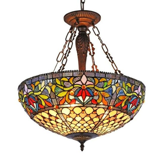Tiffany-style Stained Glass Inverted Ceiling Pendant