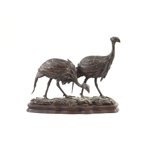 Tim Nicklin. A bronze group of Guinea Fowl standing upon a n...