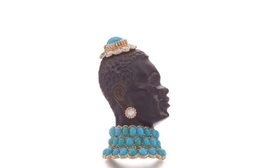 Tortoiseshell, turquoise and diamond brooch, Cartier, 1950s