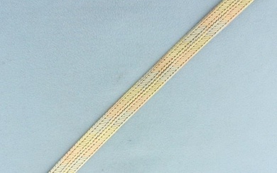 Tri color Designer Herringbone Link Bracelet in 14k Yellow, White, and Rose Gold