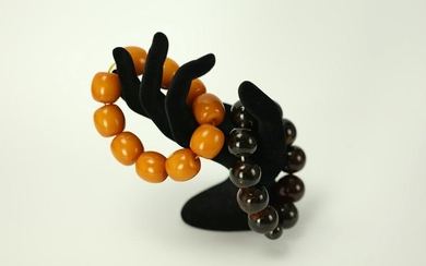 Two Beeswax and Amber Bead Stretch Bracelets