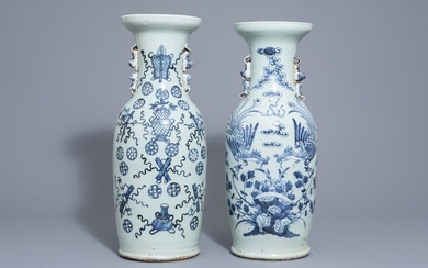 Two Chinese blue and white celadon ground vases...