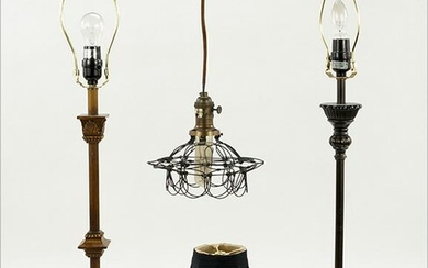 Two Decorative Table Lamps and Hanging Light Fixture.