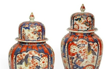 Two Japanese Imari porcelain oval covered vases