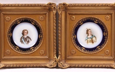 Two Sevres Type Porcelain Plates, Framed