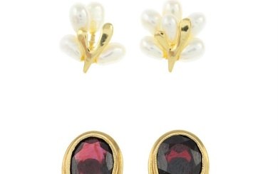 Two pairs of gem earrings, one AF