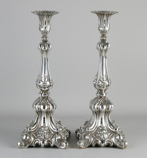 Two very fine silver candlesticks, 925/000, baroque