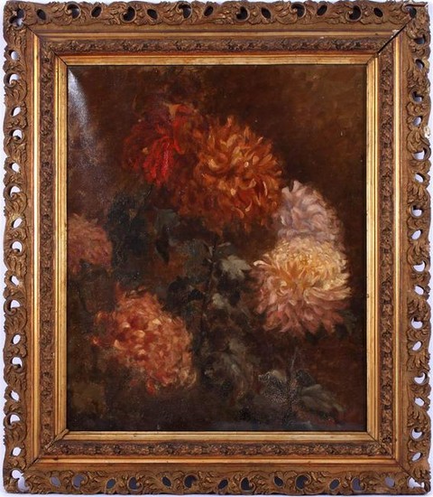 Unclearly signed, Chrysanthemums, canvas dated 1900