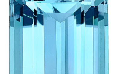 Unmounted Aquamarine Aquamarine: Emerald-cut weighing 24.58 carats Dimensions: 20.20...