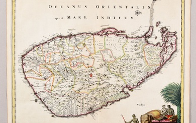 VISSCHER, Nicolaes Insula Ceilon olim Taprobana [...]. Copper engr., 50 x 59,4 cm, hand-coloured. Map...