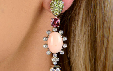 Vari-gem & diamond drop earrings, by Mangiarotti