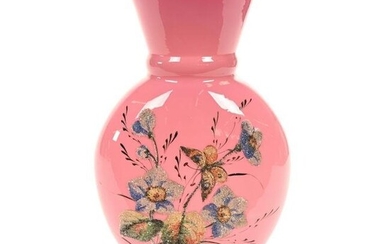 Vase, Pink Cased Art Glass, White Interior