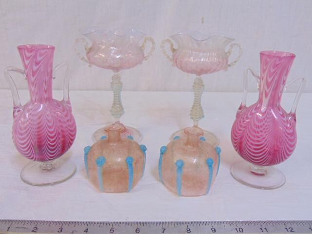 Venetian glass lot, Blown Squat Bottle-Form Vases with