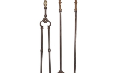 Very Rare Pair of Chippendale Cast Brass and Wrought 'Diamond Head' Iron Shovel and Poker, New York, Circa 1770