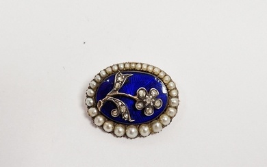 Victorian enamel, diamond and pearl mourning brooch, oval, t...