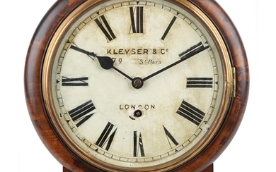 Victorian mahogany drop dial wall clock with circular painte...