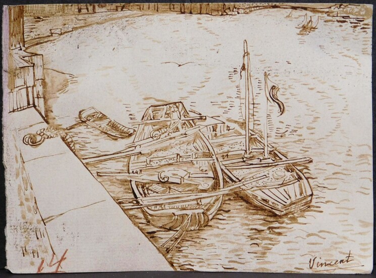 Vincent van Gogh Manner of: Sand Barges on the Siene