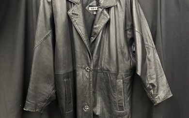Vintage Black Leather Full Length Tread Overcoat