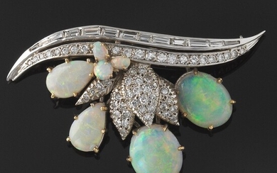 Vintage Opal and Diamond Brooch