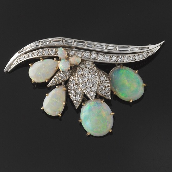 Vintage Opal and Diamond Brooch