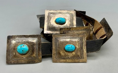 Vintage Persian Turquoise And Sterling Silver Concho Belt