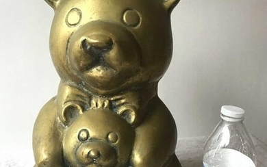 Vintage Solid Brass Bear Sculpture w Baby Bear