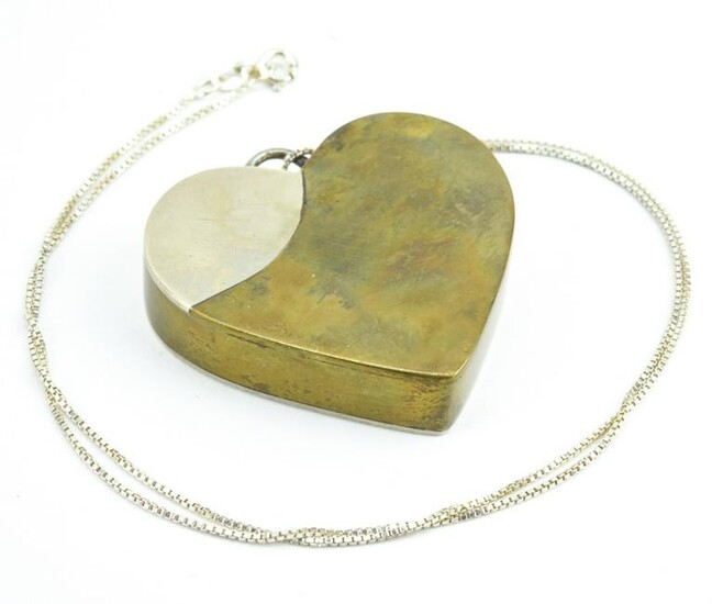 Vintage Sterling Silver & Brass Heart Necklace