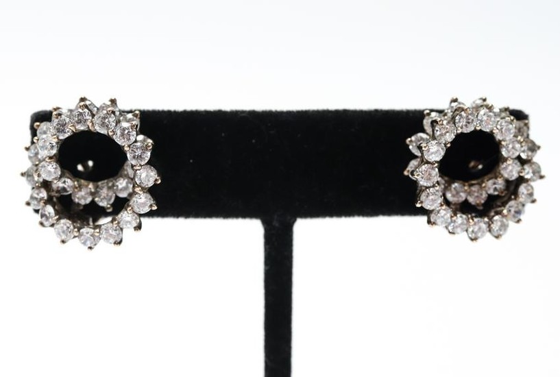Vintage Vermeil Silver & Gold-Plated CZ Earrings