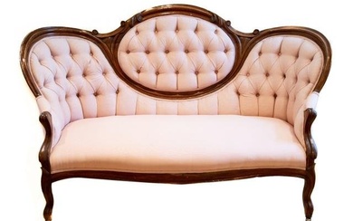 Vintage Victorian Hand Carved Tufted Love Seat