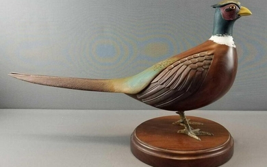 Vintage Wooden Carved Pheasant - Signed