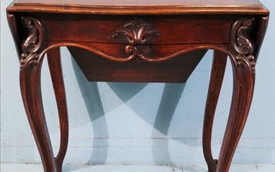 Walnut drop leaf sewing table with gambrel legs