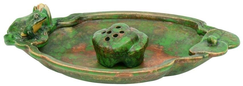 Weller Pottery Coppertone Planter with Flower Frog