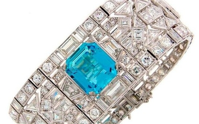 Wide 1960's Aquamarine Diamond & Platinum Bracelet