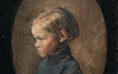 Wilhelm Busch (1832 Wiedensahl - Mechtshausen 1908) – Half-length portrait of a boy.Oil on