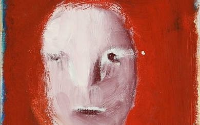 Wiliam Skotte Olsen: Composition with face. Signed WSO 81. Oil on canvas. 33×26 cm.