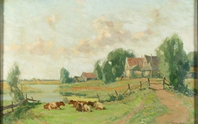 Willem Noordijk (1887-1970): cows in a meadow in front of...