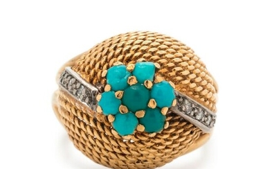 YELLOW GOLD, TURQUOISE AND DIAMOND RING