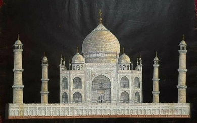 antique painting of architectural view of Taj Mahal