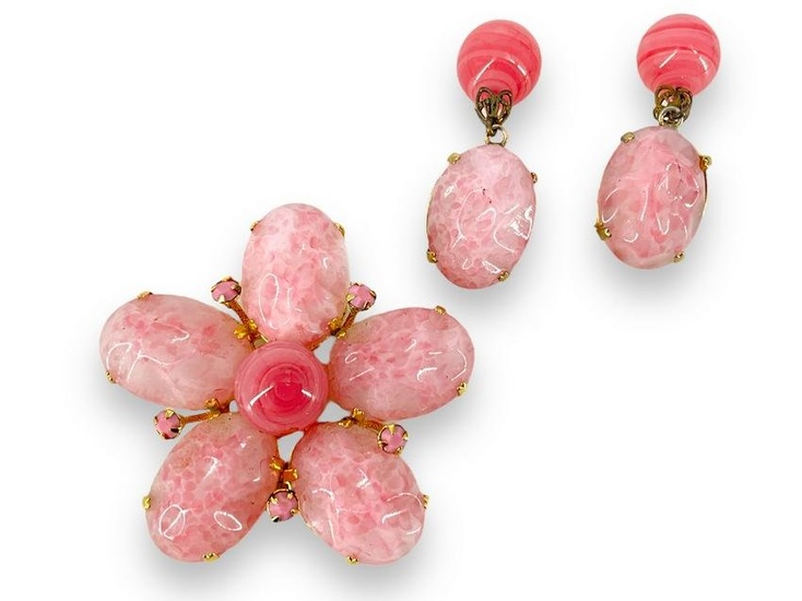 ìSchreinerî Pink Floral Brooch and Earrings