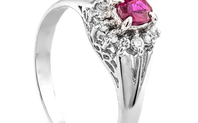 0.44 tcw Ruby Ring Platinum - Ring - 0.34 ct Ruby - 0.10 ct Diamonds - No Reserve Price