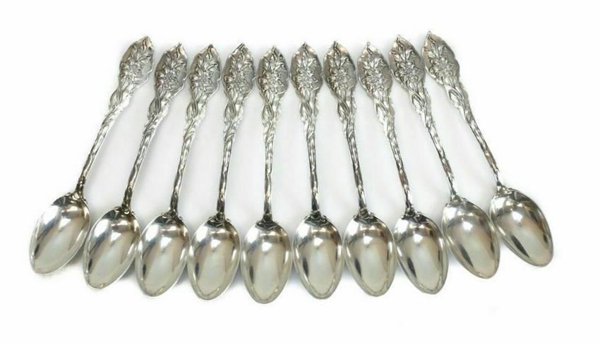 10 Unger Bros Sterling Silver Teaspoons in Narcissus