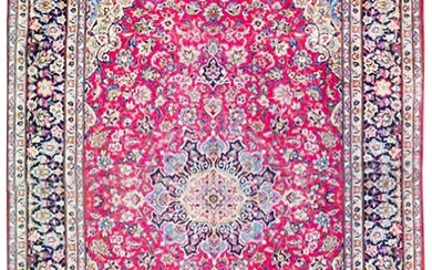 10 x 13 Red Semi Wool and Silk Antique Persian Esfahan Rug