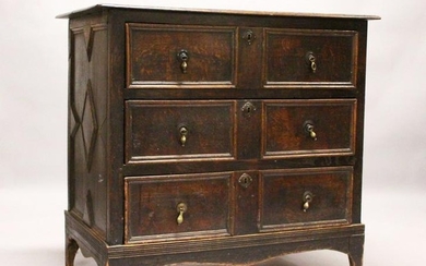 AN 18TH CENTURY OAK CHEST OF DRAWERS, with a moulded