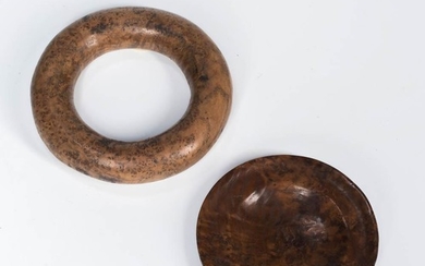 Two Burl Items, 19th century, a miniature plate and a ring, dia. to 4 1/2 in.