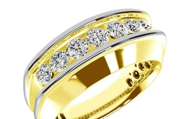 10K Yellow Gold with Accent of 10K White Gold 1/2 Ct.Tw. Diamond 7 Stone Mens Band