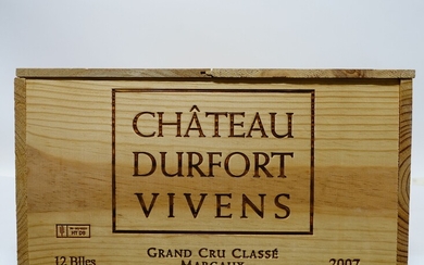 12 bouteilles CHÂTEAU DURFORT VIVENS 2007 2è GC Margaux Caisse bois d'origine