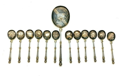13 Continental Gilt Silver Emulated Mixed Metal Spoons
