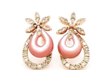 14 kt. Pink gold - Earrings, Set - 0.62 ct Diamond - Mother of Pearl
