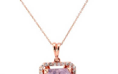 14 kt. Pink gold - Necklace with pendant - 11.41 ct Kunzite - Diamonds